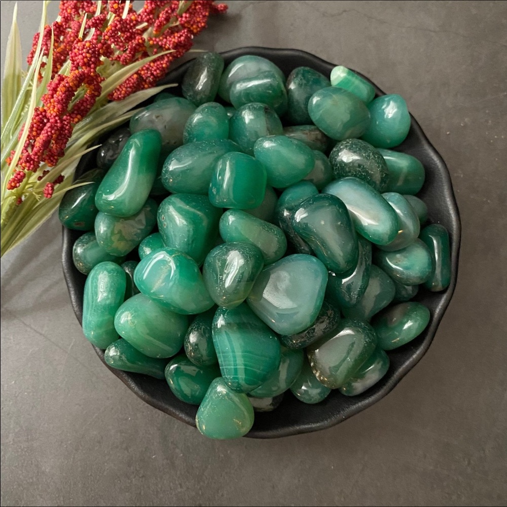 (2) Tumbled Green Chalcedony Stones